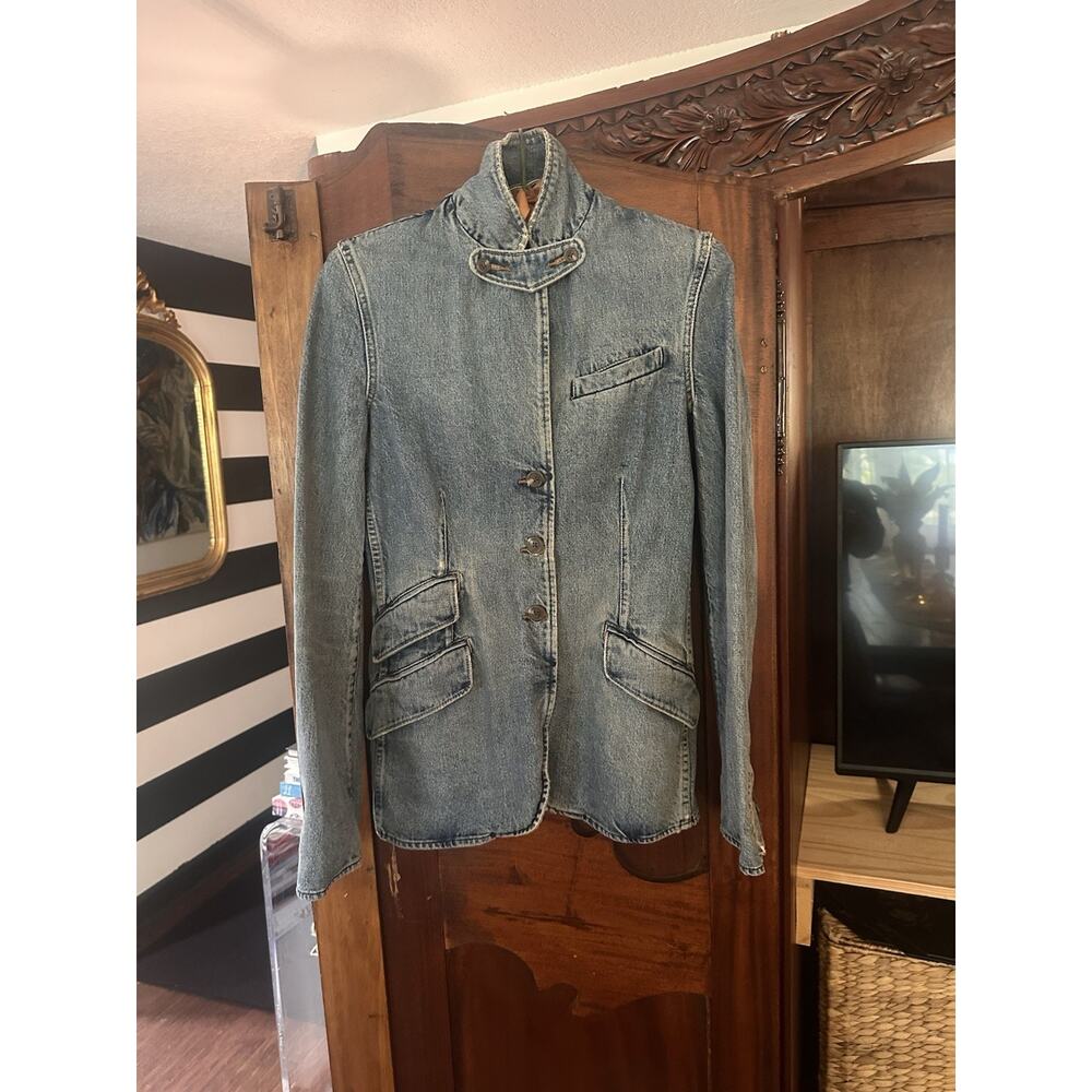 Vintage Ralph Lauren Y2K Blue Label Denim Jacket 2 Corset Fit neck piece - Picture 2 of 14